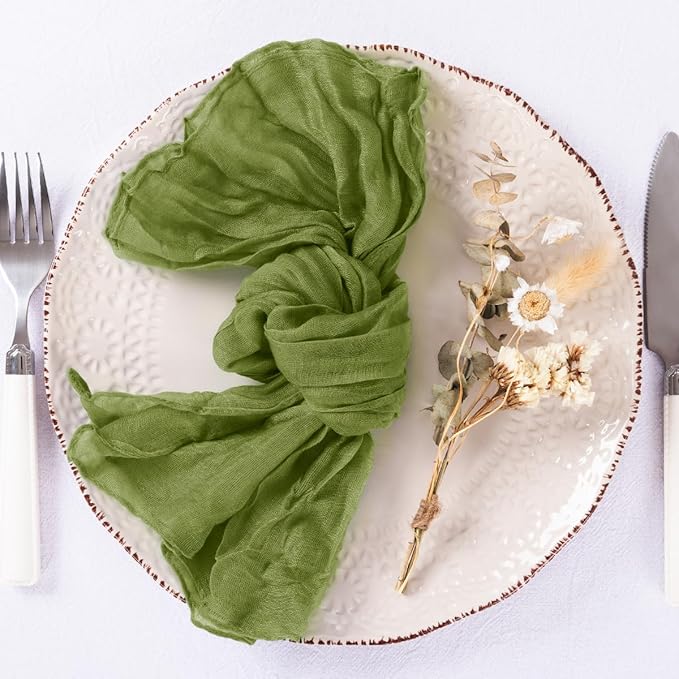 DeZerlor 50 Pack Olive Green Cheesecloth Napkins Summer Cloth Napkins Set of 50 Dinner Napkins Bulk 21x21 Inches for Wedding Bridal Shower Baby Shower Parties