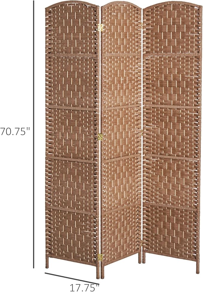 HOMCOM Room Divider 3 Panel, 6FT Tall Folding Privacy Screen, Freestanding Hand-Woven Partition for Room Separation with 360° Hinges, Paper Rope Diamond Weave, Natural