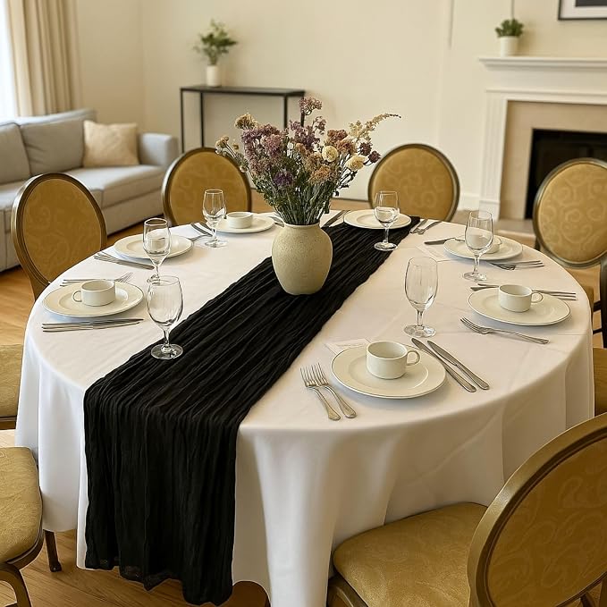 6 Pack Black 10FT Cheesecloth Table Runner 120 Inch Rustic Boho Gauze Cheese Cloth Table Runner for Wedding Baby Shower Bridal Shower Birthday Party Home Decorations