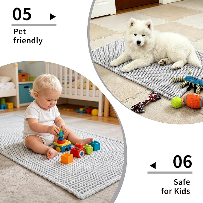 Disolla Waffle Bath Mat, Non Slip Absorbent Small Bathroom Rug, Machine Washable Quick Dry Ultra Soft Bathroom Floor Mat, Grey & White Bath Rug for Tub Shower, 20''x32''