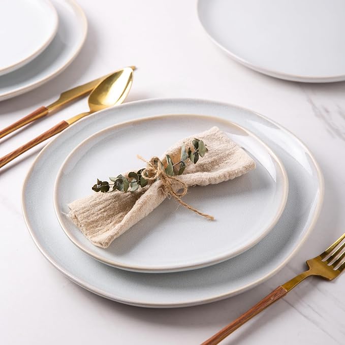 AmorArc Ceramic Dinner Plates Set of 6, 10.5 Inch Handmade Reactive Glaze Stoneware Plates, Rustic Shape Dinnerware Dish Set for Kitchen, Microwave & Dishwasher Safe, Scratch Resistant