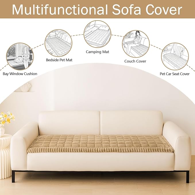 hyha Couch Cover for Dogs Washable, Non Slip Thick Flannel Sofa Protector, Pet Friendly Plush Furniture Cover for Sectional Sofa & Loveseat (Camel, 27.6" x 27.6")