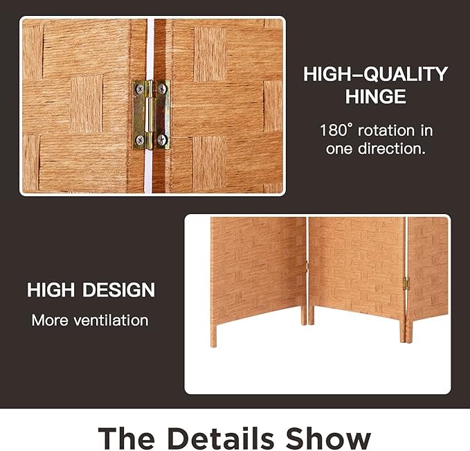 Wood Mesh Woven Design 4 Panel Folding Wooden Screen Room Divider