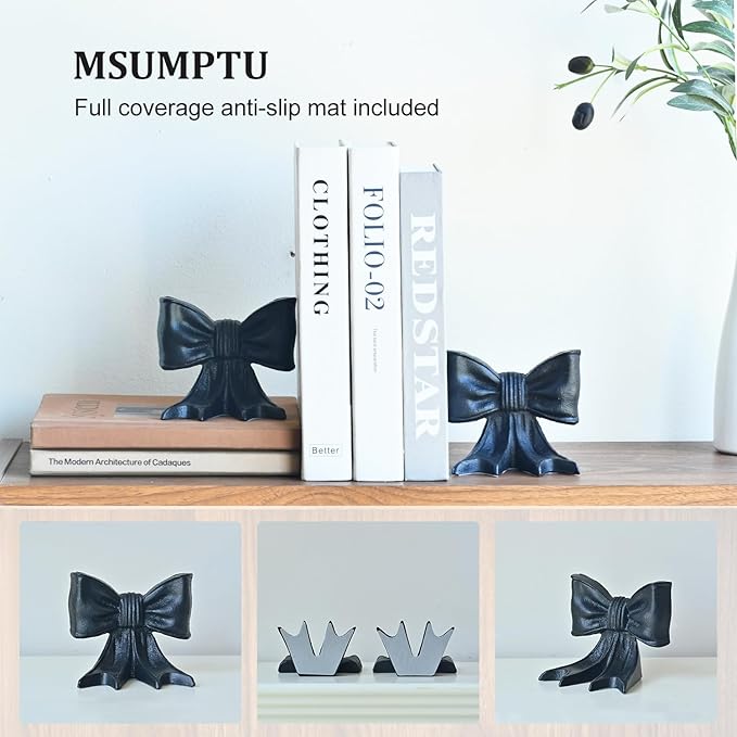 Metal Bookends Set of 2, Heavy Duty Book Ends for Heavy Books, Black Decorative Bookends for Shelves Desk Office Home Decor