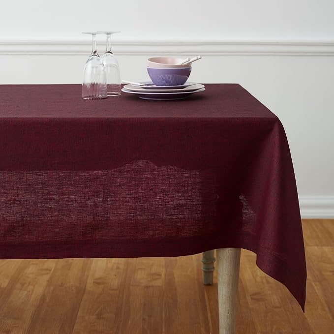 Solino Home Red Garnet Linen Tablecloth 60 x 90 Inch - Athena, 100% Pure Linen Rectangle Tablecloth - Machine Washable Table Cloth for 4th of July