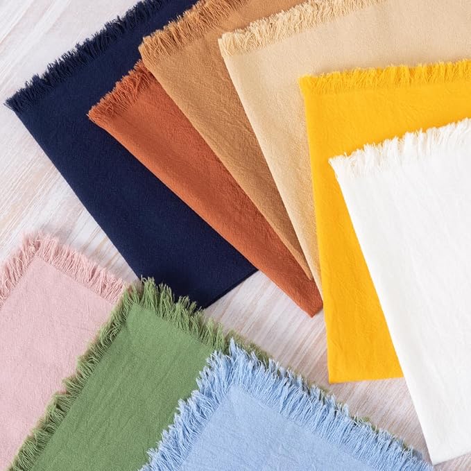 DeZerlor 6 Pack Lemon Yellow Cotton Linen Napkins with Fringe Summer Cloth Napkins Set of 6 Boho Handmade Dinner Napkins Bulk for Wedding Bridal Baby Shower Parties, 17 x 17 Inches