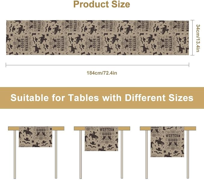 Western Cowboy Table Runner, Vintage Wild West Rodeo Riding Farmhouse Table Decoration for Kitchen Dining Cafe Home Party Decor, 13x120 Inch