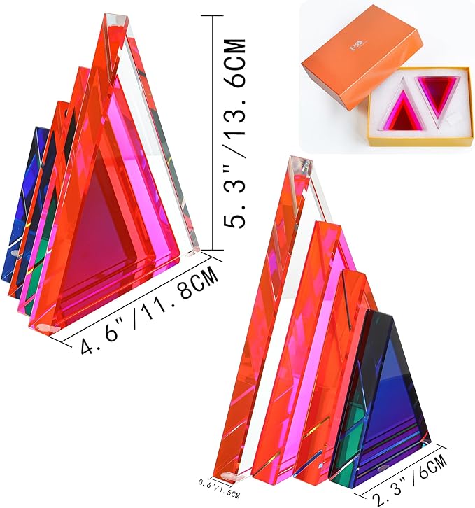 H&D HYALINE & DORA 1Pair 3Lbs Crystal Bookends for Shelves Decorative Glass Bookends for Heavy Books Geometric Triangle Shape Non-Skid Book Ends Heavy Bookends Home Office Decor(Colorful)