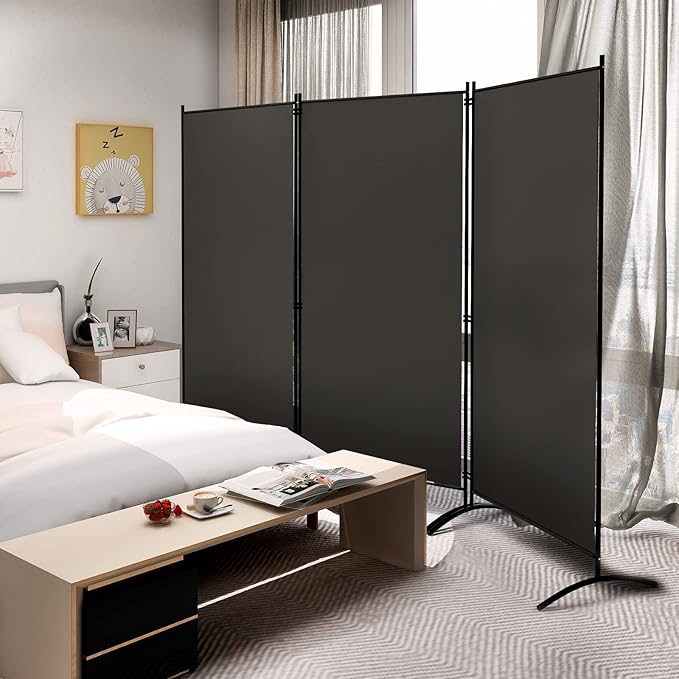 DORTALA 3-Panel Room Divider, Freestanding Folding Privacy Partition Screen with Steel Frame, Morden Room Divider for Separating Room in Bedroom, Office (Grey)
