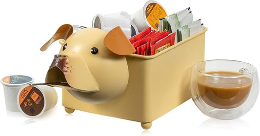 Made Easy Kit Coffee Pod Basket Organizer Practical Decoration - Compatible with Keurig K-Cup Pods & Capsules - Home Cafe Bar Decor Useful Kitchen Countertop Freestanding (Dog Brown Square)
