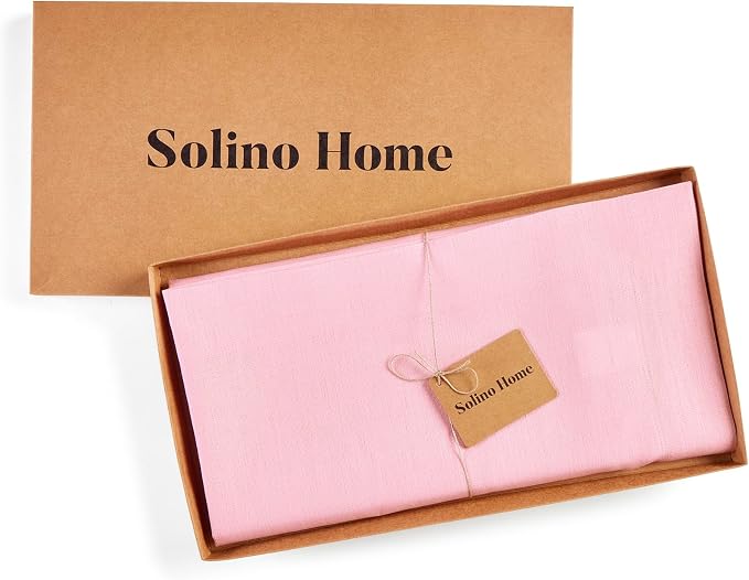Solino Home Linen Square Tablecloth 52 x 52 Inch - 100% Pure Linen Pink Lemonade Table Throw - Fete, Machine Washable Table Cloth for Summer