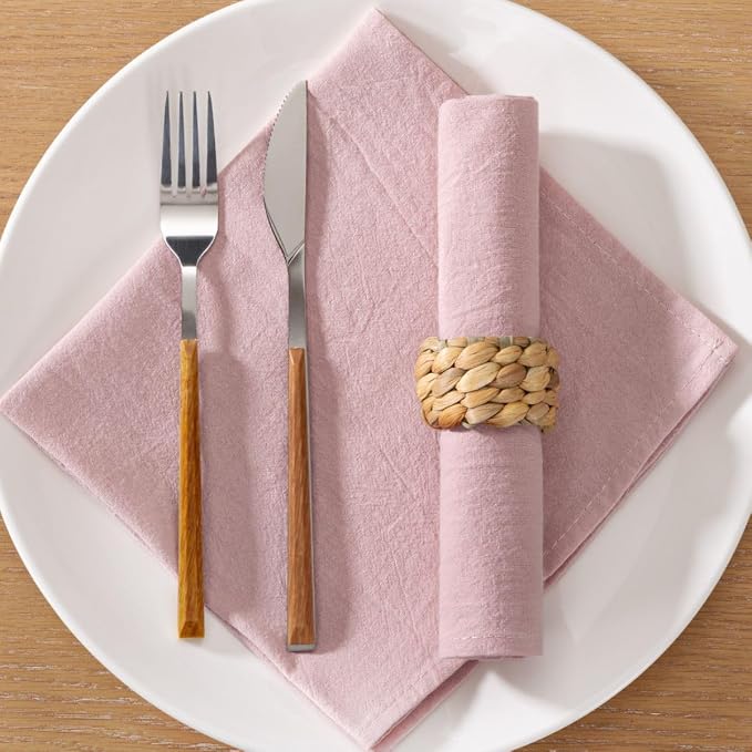 MLMC 4 Pack Pink Cloth Napkins Rustic Washable Cotton Linen Napkins Set of 4 Dusty Pink 17"x17" Reusable Dinner Napkins Cloth for Wedding Bridal Shower Reception Everyday Use