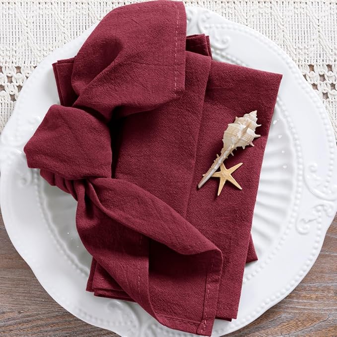 MLMC 4 Pack Burgundy Cloth Napkins Rustic Washable Cotton Linen Napkins Set of 4 17"x17" Reusable Wine Red Dinner Napkins Cloth for Wedding Bridal Baby Shower Table Decor