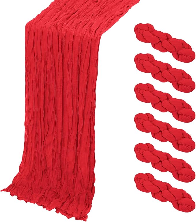 6 Pack Red Cheesecloth Table Runner, 17 x 108 Inch, Gauze Cheese Cloth Table Runner Rustic Sheer Runner for Wedding Birthday Party Baby Shower Table Decor(Red)