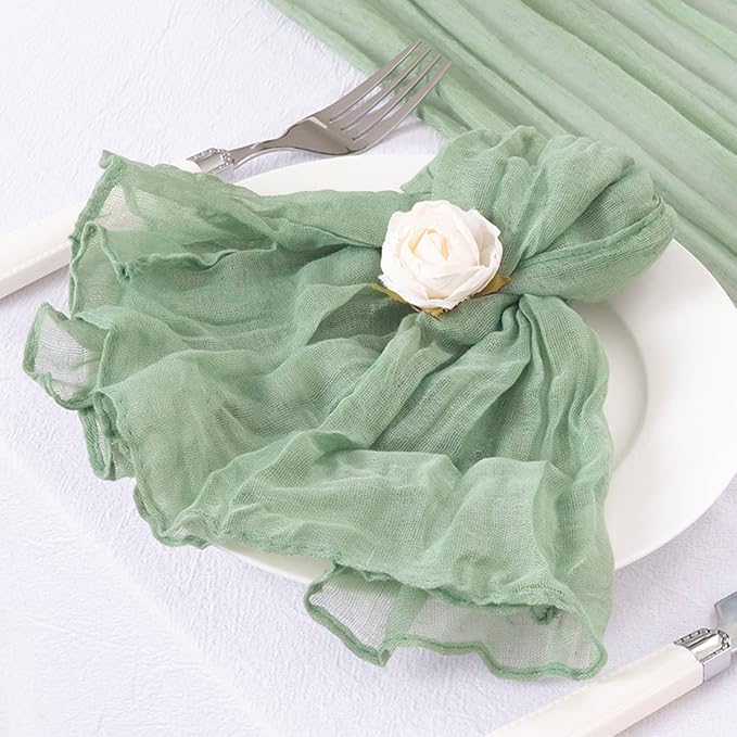 DeZerlor 50 Pack Sage Green Cheesecloth Napkins Summer Cloth Napkins Set of 50 Dinner Napkins Bulk 21x21 Inches for Wedding Bridal Shower Baby Shower Parties