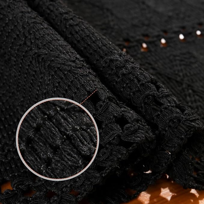 Boho Table Runner with Tassels 72 Inches Long Black Soft Cotton Rustic Modern Bohemian Dining Coffee Table Runner for Restaurant TV Stand Fall Halloween Party Decoration