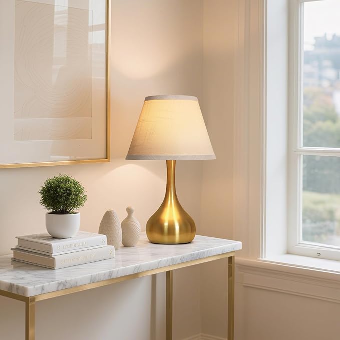 17” Touch Table Lamp for Bedroom Set of 2, 3-Way Dimmable Bedside Lamp for Nightstand, Modern Metal Desk Lamp with Linen Shade for Living Room, Kids Reading, Dorm, Home Office Decor, Bulb Included