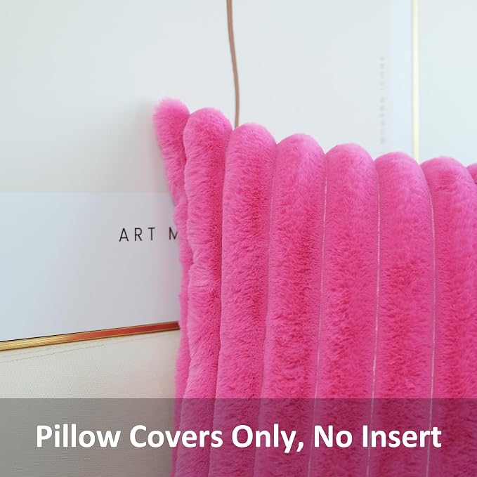 JOJUSIS Pack of 2 Faux Fur Plush Decorative Throw Pillow Covers Couch Cushion Case Soft Pillowcases (Hot Pink, 18 x 18-Inch)