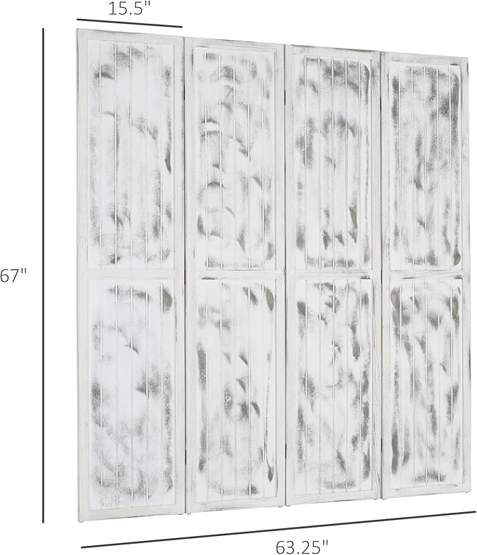 HOMCOM 5.5' Tall 4-Panel Room Divider and Folding Privacy Screen, Woodgrain Freestanding Privacy Divider, Partition Wall, Rustic White