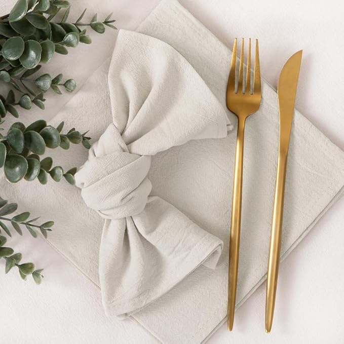 Socomi Cloth Napkins Beige Summer Washable Reusable Bulk Linen Cotton Napkins Set of 6 17"x17" for Wedding Party Bridal Baby Shower Birthday Dining Table Decorations
