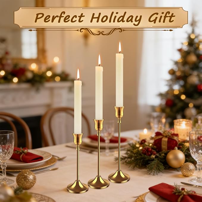9 Packs Gold Candlestick Holders for Taper Candles - Vintage Metal Candle Sticks - Home Decor Centerpieces for Table Mantel Wedding Housewarming Festive Gift