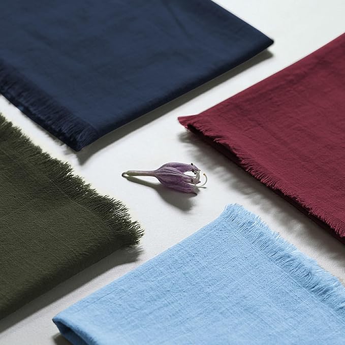 Handmade Cloth Napkins 100% Cotton Napkins with Fringe，Delicate Handmade Cloth Napkins for Dinners, Parties, Weddings and More，18 x 18 Inch Set of 12 - Olive Green