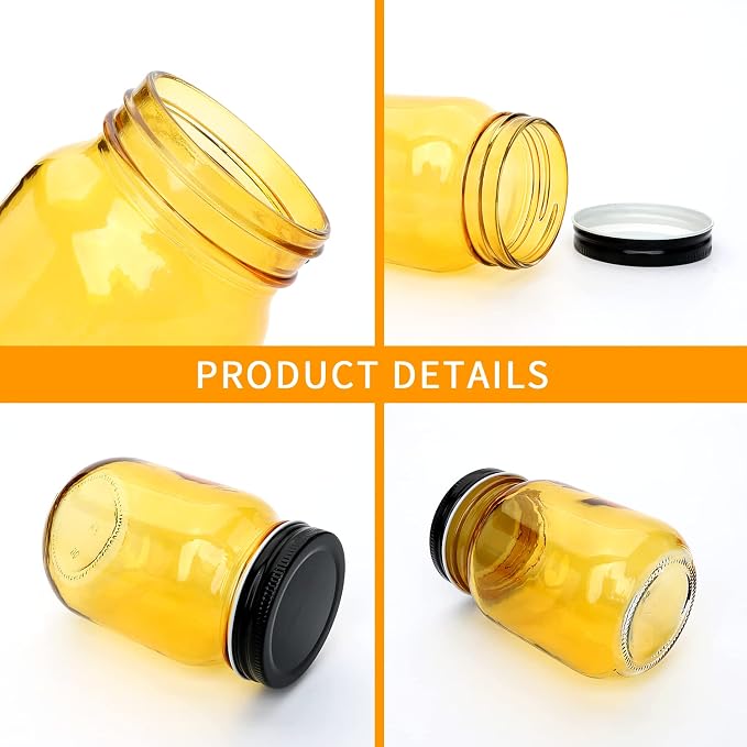 QAPPDA 16oz Glass Jars With Lids, Colorful Mason Jars,Glass Storage Jars For Food,Vibrant Glass Jars For DIY Project,Spice,Pickles,Herb,Bean,Dry Food,Dishware Safe,15 Pack
