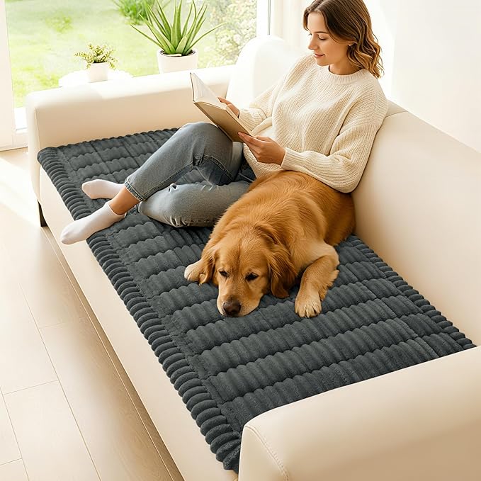 hyha Couch Cover for Dogs Washable, Non Slip Thick Flannel Sofa Protector, Pet Friendly Plush Furniture Cover for Sectional Sofa & Loveseat (Dark Grey, 43" x 82.7")
