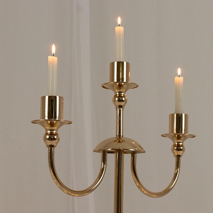 Efavormart Gold 3-Arm Metal Candelabra – 22" Tall Modern Taper Candle Holder Centerpiece Stand