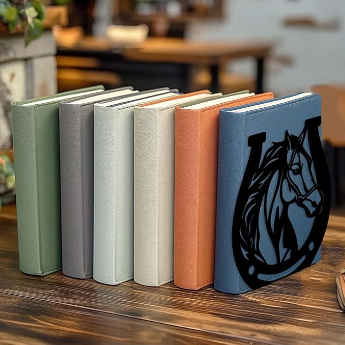 Peacoblue Metal Bookends for Shelves, Modern Decorative Heavy Duty Study Book Support Stoppers for Office, Desk, Shelf, Room 5.3"x4.3"x5.9" Cast Iron Simple Bookends, 1 Pair (Horses and Horseshoes)