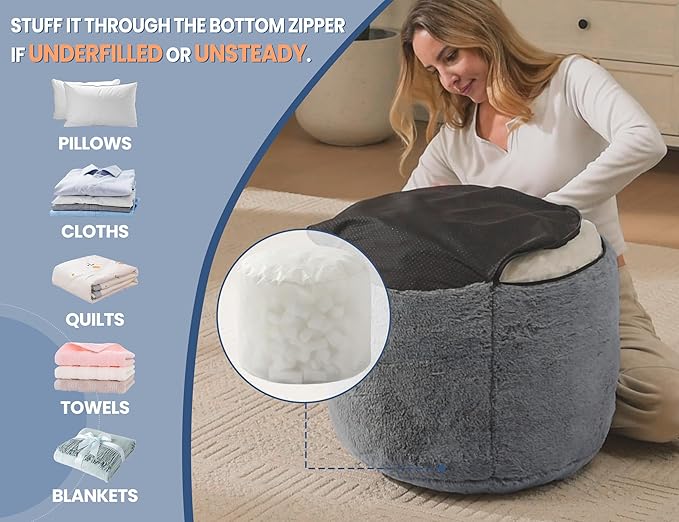 WSOFRLAC Round Pouf Ottoman 26 * 18" Small Ottoman Foot Rest Pouf Brown Foot Stools for Living Room Comfortable and Dirt Resistant Poofs/Ottomans Furniture Round Ottomans Floor Poufs for Home Decor
