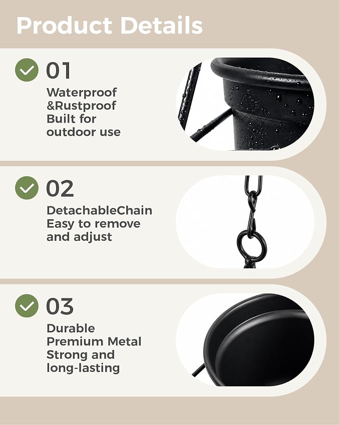 Bamworld Black Hanging Planters for Indoor Outdoor Plants Metal Hanging Pots for Plants 5 Inch Modern Hanging Basket Window Plant Hanger Ceiling Hanging Flower Pot with Chain for Wall Decor (Diamond)