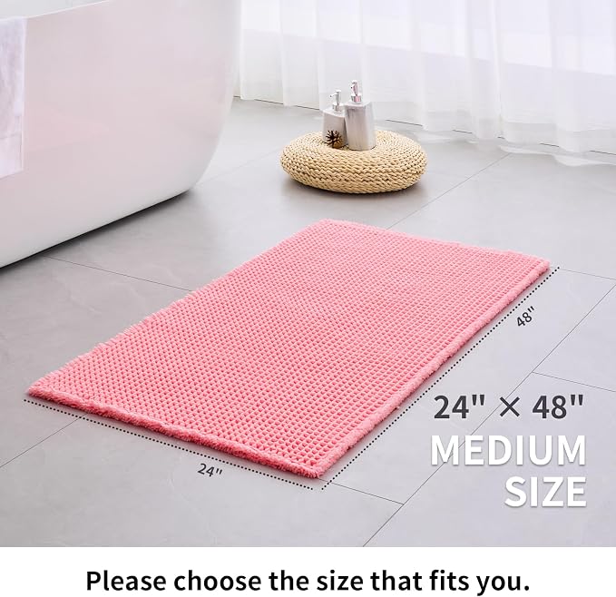 Disolla Waffle Bath Mat, Non Slip Absorbent Bathroom Rug, Machine Washable Quick Dry Ultra Soft Bathroom Floor Mat, Pink Bath Rug for Tub Shower, 24''x48''