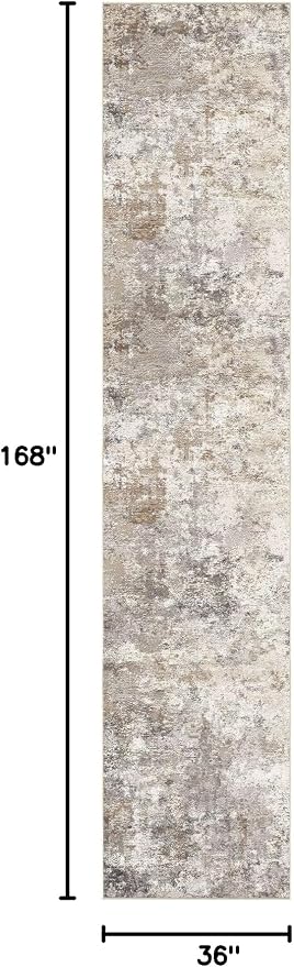UERMEI 3x14 Washable Runner Rug for Hallway, Non Slip Low Pile Kitchen Carpet, Neutral Modern Abstract Indoor Floor Mat for Entryway Laundry, Kid & Pet Safe High Traffic Area, Brown Grey