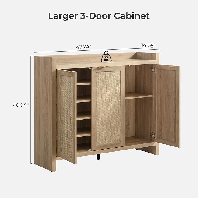 SICOTAS Shoe Storage Cabinet, 30 Pairs Rattan Shoe Cabinet Storage for Entryway, 6-Tier 41" Tall Large Shoe Cabinet, Boho Farmhouse Cabinet with Doors for Entryway Hallway Living Room, Light Oak