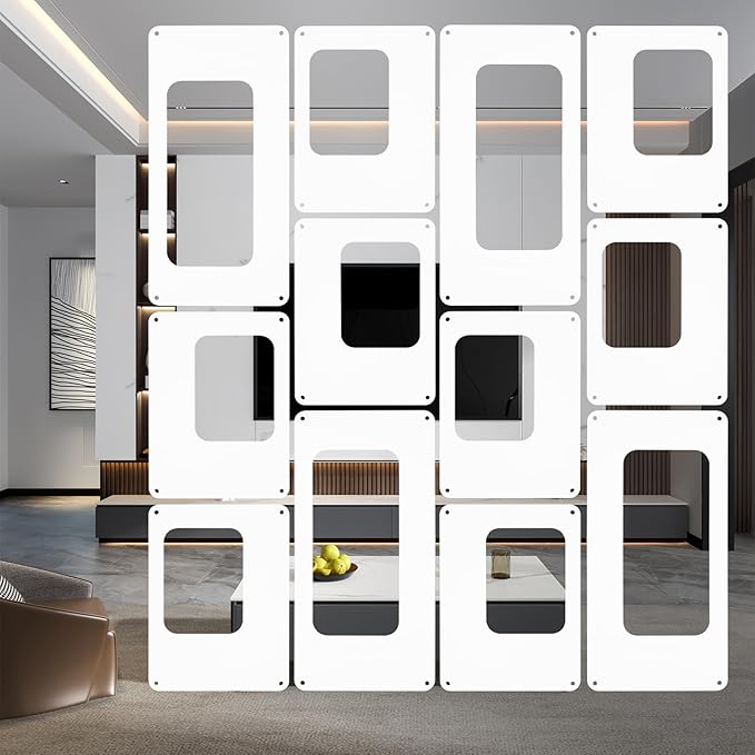 ANMINY 36 PCS Hanging Room Divider Decorative Thick Wall Privacy Screen Panels Set Modern Geometric Pattern Hollow Out Design for Bedroom Living Dining Room Kitchen Restaurant Decor - White Color