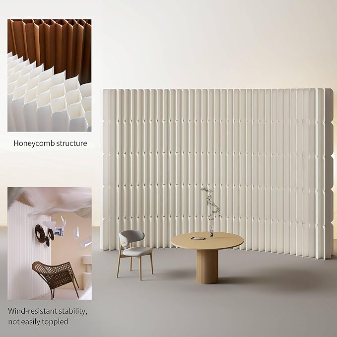 Foldable Paper Room Divider - Portable Accordion Privacy Screen, Freestanding Partition for Living Room & Home Office, Easy to Assemble as Room Divider or Backdrop Wall (H102.3in * L157.5in)