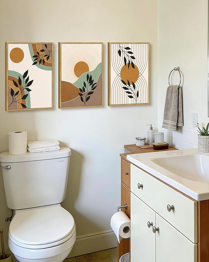 PHOPAGO Boho Abstract Wall Art Botanical Mid Century Modern Framed Wall Printing Neutral Geometric Prints Bohemain Sage Decor for Farmhouse Kitchen - 11x14in Natural Framed
