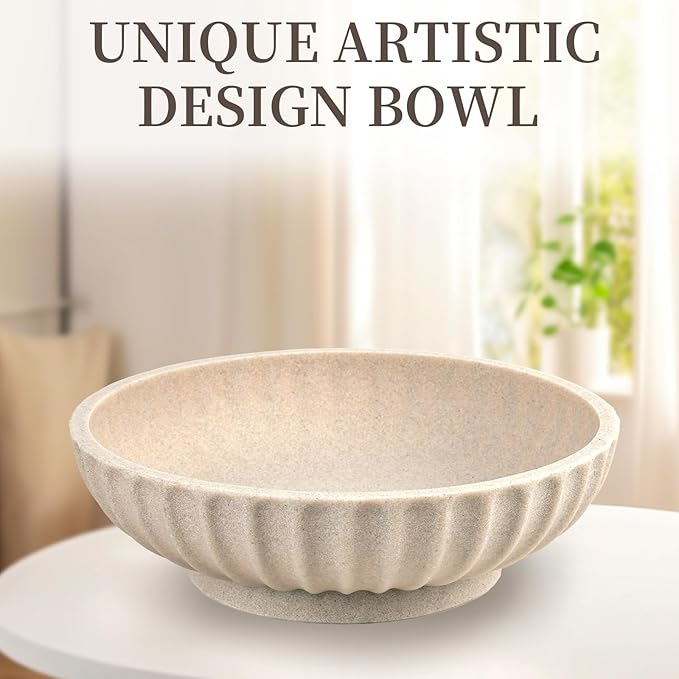 Deobath Large Decorative Bowl - Fruit Bowl for Kitchen Counter - Modern Decorative Bowl for Home Decor,Key Bowl for Entryway Table - Artificial Stone Beige