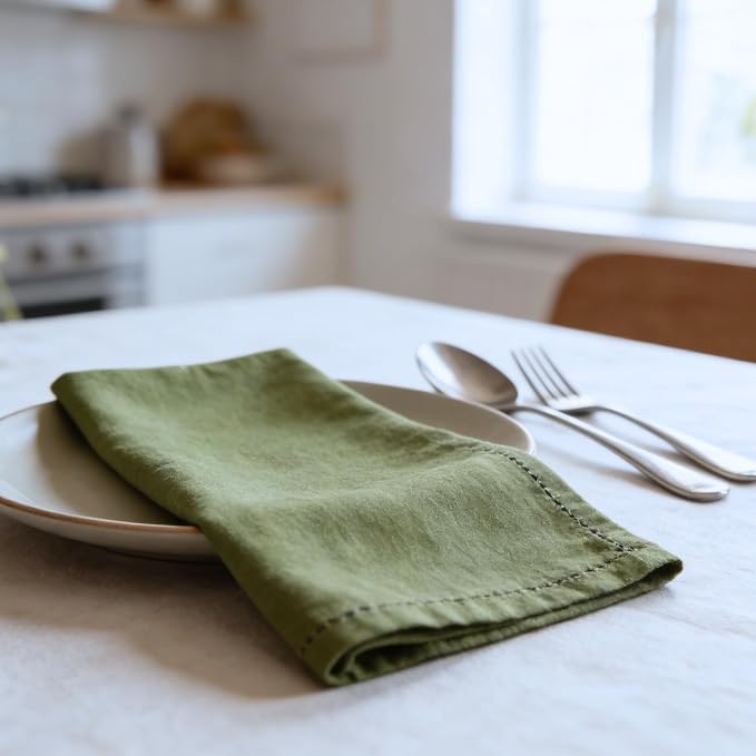 Cloth Napkins Set of 12, 100% Cotton Fabric Reusable Dinner Napkins, 18 x 18 Inch Washable Table & Kitchen Napkins for Everyday Dining, Entertaining, Home & Restaurant Use, Moss Green