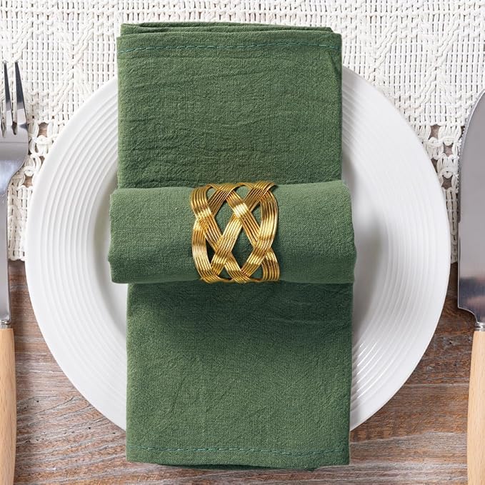 MLMC 8 Pack Olive Green Cloth Napkins Rustic Washable Cotton Linen Napkins Set of 8 17"x17" Reusable Dinner Napkins Cloth for Wedding Party Gathering Decor