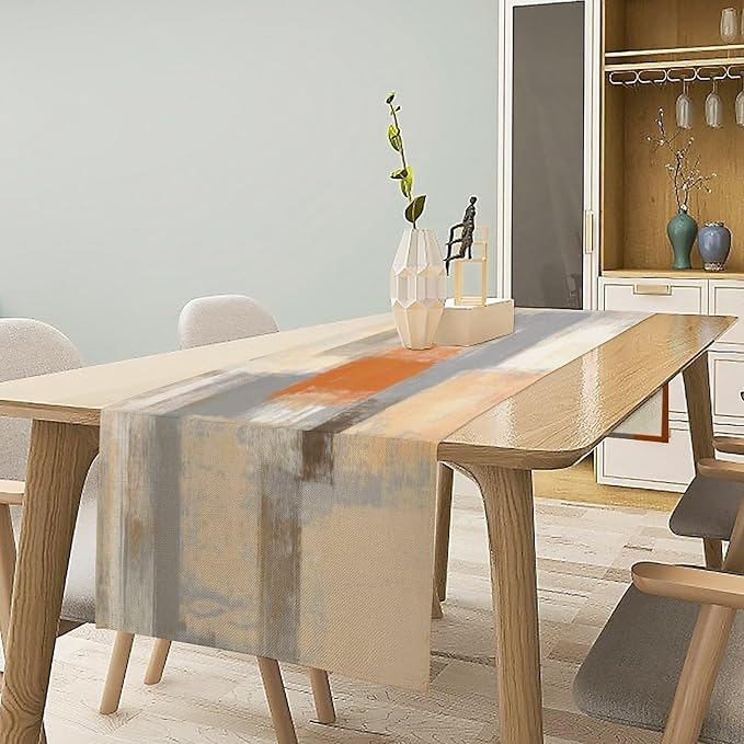 Grey Burnt Orange Abstract Art Contemporary Table Runner,Modern Neutral Decorative Pattern Table Runner for Coffee Table Dining Room Table Bedroom Party Holiday Decor 13x36inch