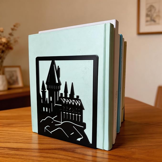 Metal Bookends for Shelves Room Decorative, Creative Dragon Bookends Heavy Duty Study Bookends Stoppers Holder Stand for Desk Shelf Office, H&P Book Ends to Support Books (Dragon Castle, 1 Pair)