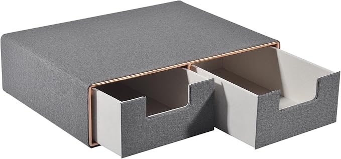 Pu Leather Stackable Desk Drawer Organizer,2-Drawers Desk Caddy for Office Bathroom Bedside Table Dressing Table,Grey