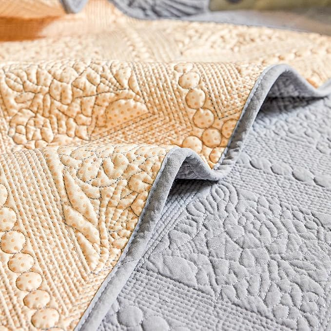 vctops Neutral Cotton Quilted Couch Sofa Cover Floral Embroidery Non-Slip Sectional Couch Covers Soft Cozy Sofa Slipcover for Dogs Cats Pet Armrest Backrest Cover (Grey,36"x70")