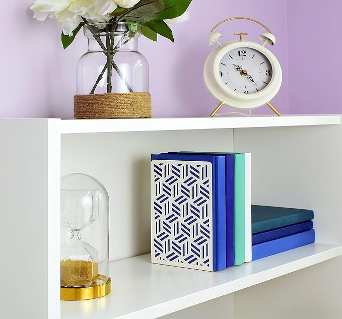 CNK Book Ends Bookends for Decorative Books Holder Bookend Shelves End Hold Heavy Duty Holders Stoppers Metal Stopper Cute Boho Bookshelf Holds Cookbook Office Home Set of 2 Bookends Pair White