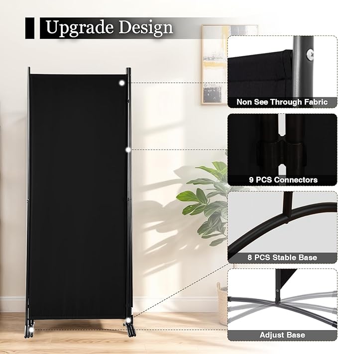 Room Divider, 6FT Tall Folding Partition Room Dividers 4 Panel, Portable and Freestanding Room Divider Screen Wall Divider for Home and Office, Black