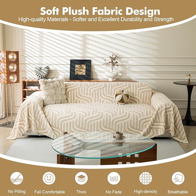 WEYOND Soft Plush Couch Cover, Washable Sofa Cover with Non-Slip Backing, Furniture Protector for Dogs & Pets, Pet-Friendly Sofa Slipcover (71" x 150", Light Brown)