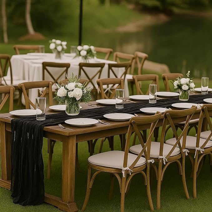 10FT Black Cheesecloth Table Runner 120 Inch Rustic Boho Gauze Cheese Cloth Table Runner for Wedding Baby Shower Bridal Shower Birthday Party Home Decorations