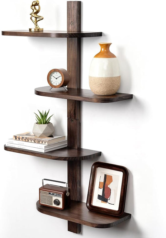 Afuly Mid Century Modern Decor Floating Shelves Walnut Display Shelf Wall Unit Solid Wood Decorative Shelving Home Decor Living Room Bedroom Coffee Bar Bathroom Plant Photo Set of 4